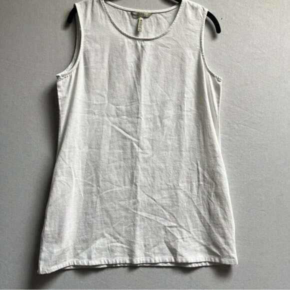 DKR Linen Viscose Relaxed Fit Long sleeveless white top with pockets Sz S - Picture 1 of 8